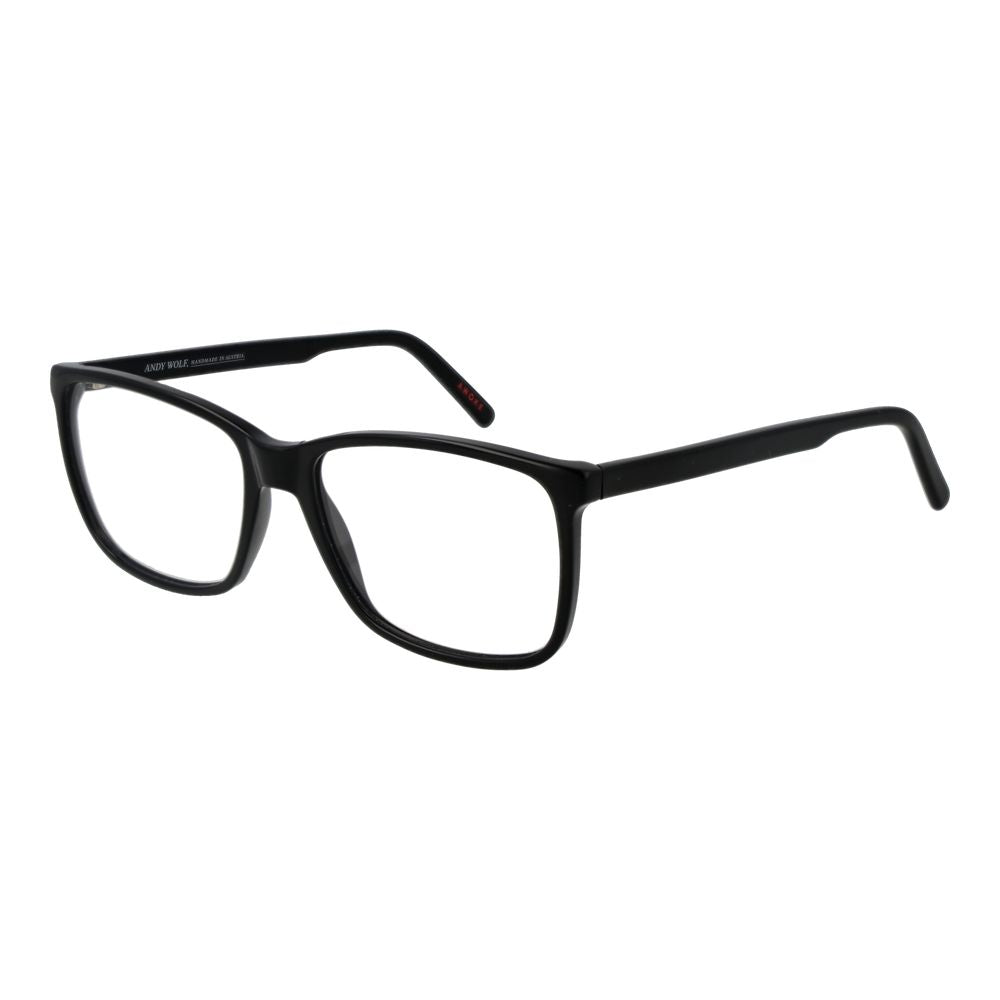 Andy Wolf Black Unisex Glasses Frame in full-rim acetate, rectangular design, 57-16-145 size, includes branded case.