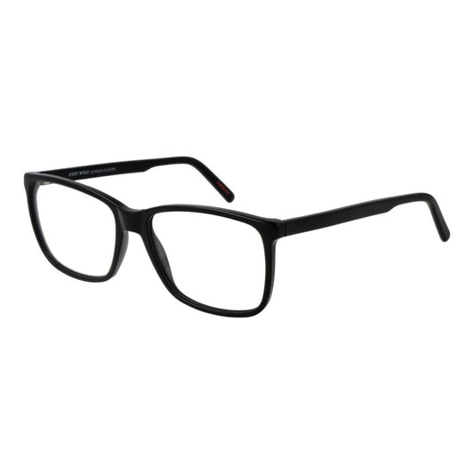 Andy Wolf Black Unisex Glasses Frame in full-rim acetate, rectangular design, 57-16-145 size, includes branded case.