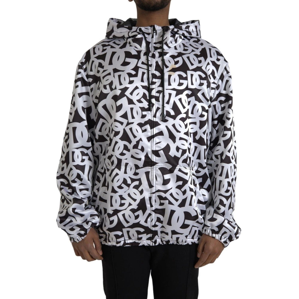 Dolce & Gabbana White Black Logo Hooded Full Zip Bomber Jacket JKT3871-56