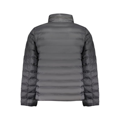 Calvin Klein Black Polyamide Men Jacket with removable hood and zipper front, showcasing sleek design and water resistance.