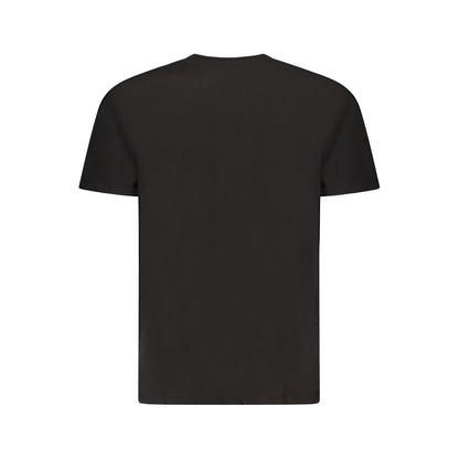 Rear view of a Tommy Hilfiger Black Cotton Men T-Shirt showcasing short sleeves and sleek design.