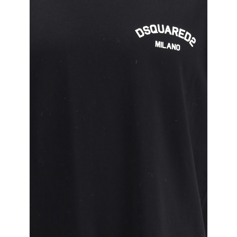 Dsquared² Black Cotton T-Shirt with white monogram logo on the front, urban contemporary style.