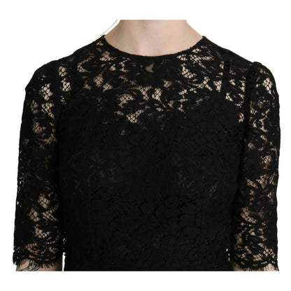 Dolce & Gabbana Black Floral Lace Sheath Knee Length Dress