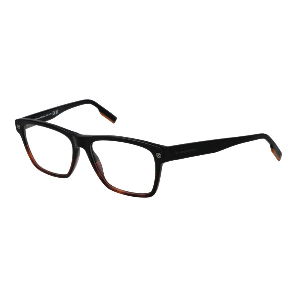 Elegant Ermenegildo Zegna Black Men Glasses Frame with acetate full-rim rectangle design, demo lenses, and branded case included.