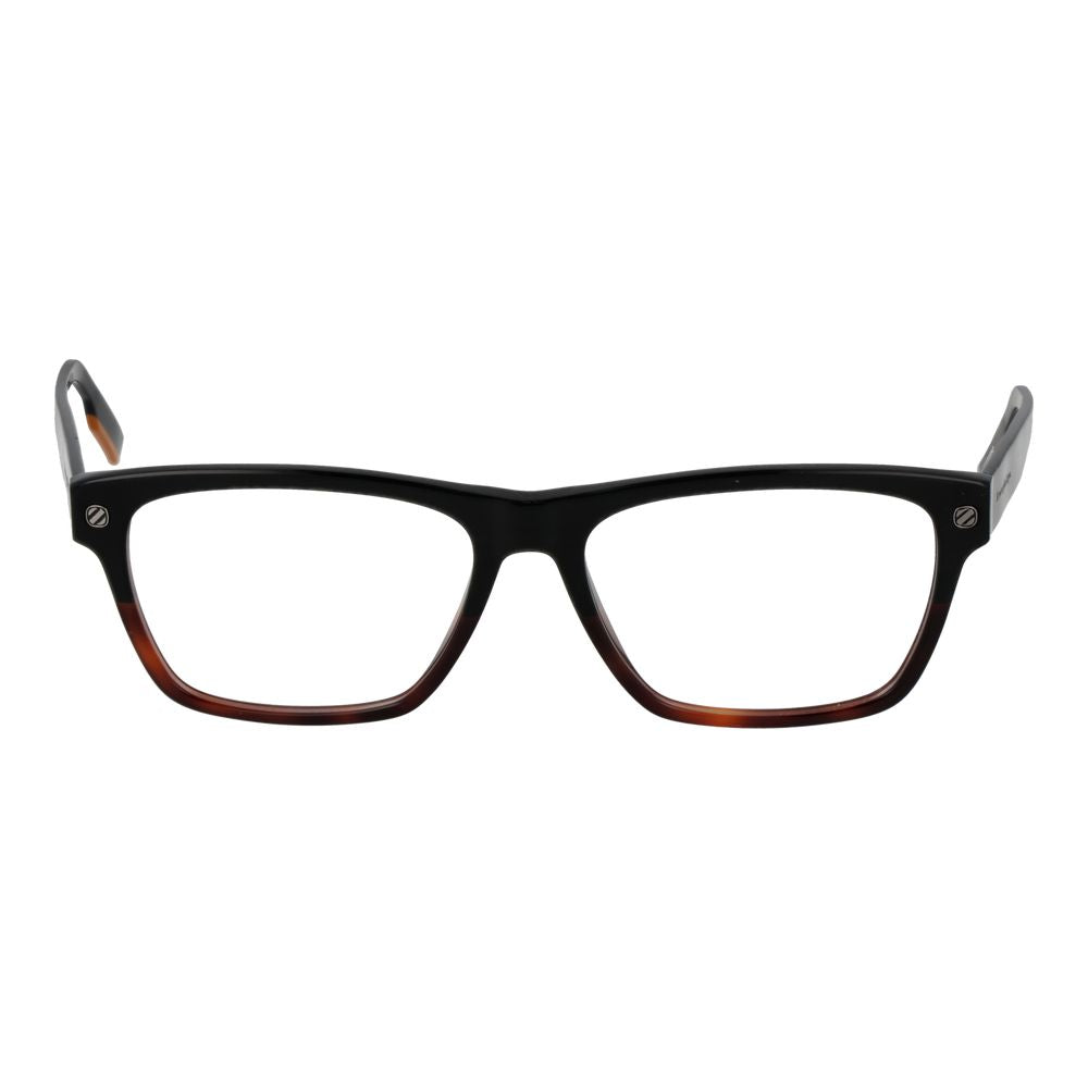 Ermenegildo Zegna Black Men Glasses Frame, full-rim acetate with demo lenses, rectangle style, includes branded case.