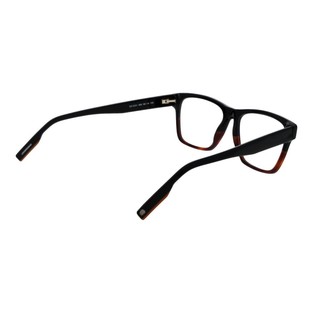 Ermenegildo Zegna Black Men Glasses Frame, full-rim acetate rectangle style, size 56-16-145 with demo plastic lenses, includes branded case.