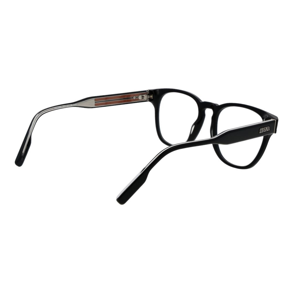 Ermenegildo Zegna Black Men Glasses Frame in acetate with full-rim square style. Includes branded case. Size 51-18-145.