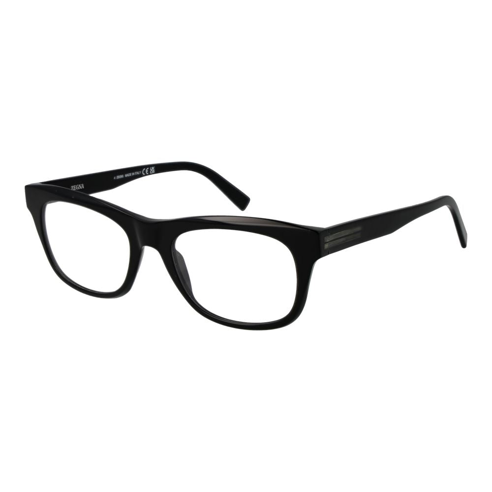 Ermenegildo Zegna Black Men Glasses Frame, acetate full-rim oval design with demo lenses and branded case, size 53-19-145.