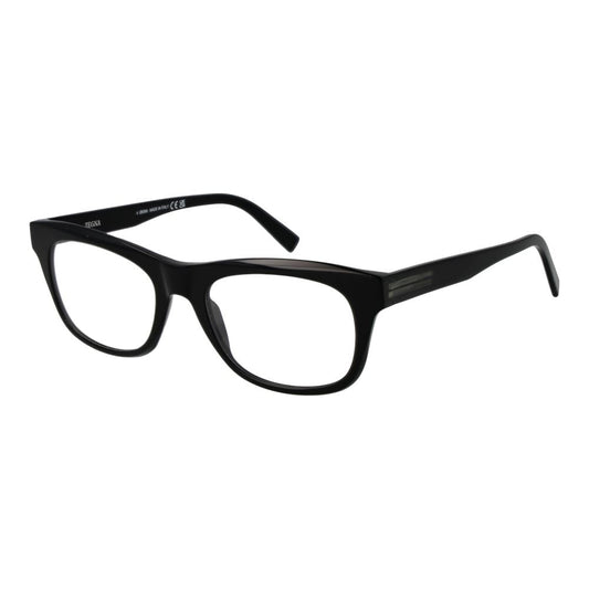 Ermenegildo Zegna Black Men Glasses Frame, acetate full-rim oval design with demo lenses and branded case, size 53-19-145.