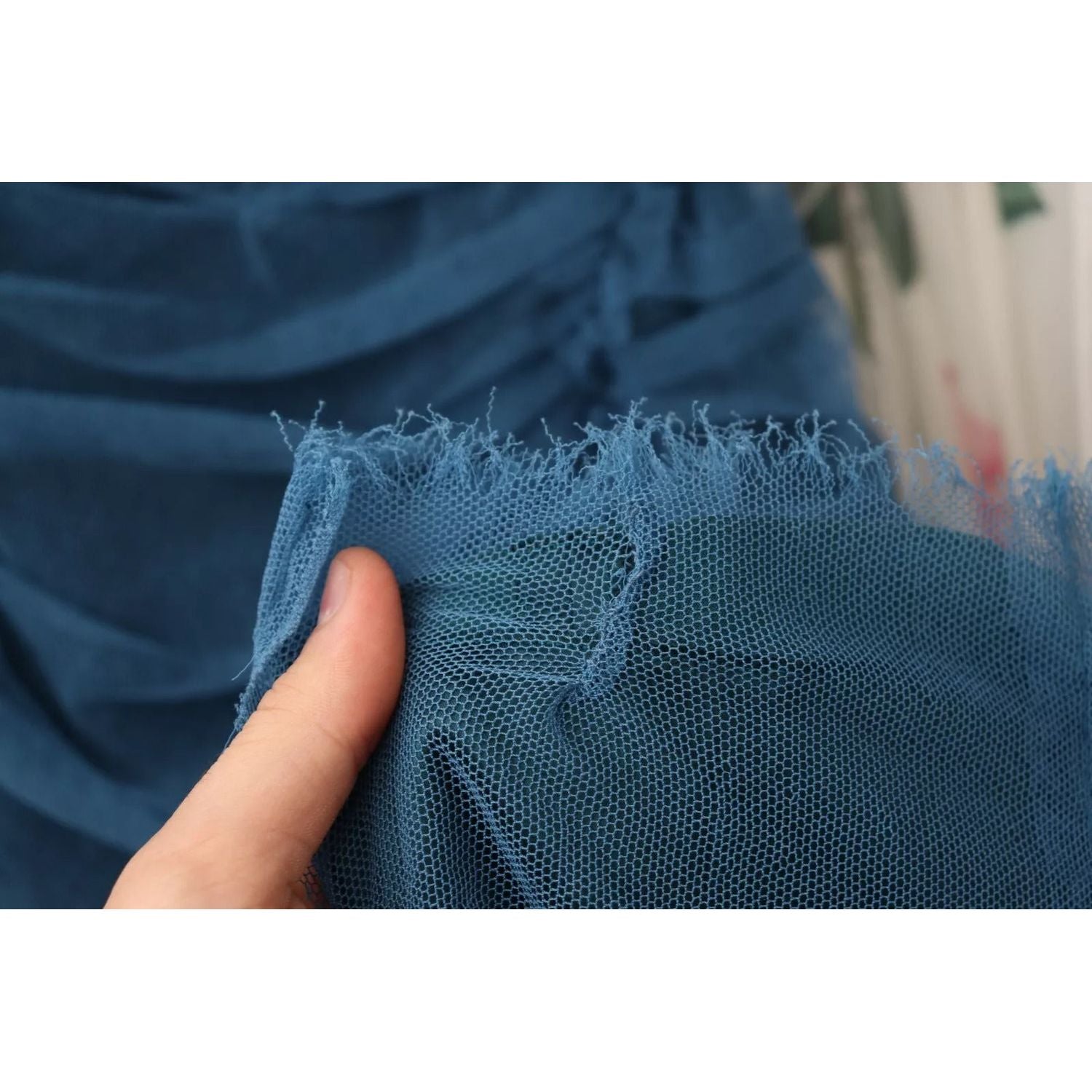 Dolce & Gabbana Blue Mesh Trim Ruched Tulle Sheath Dress