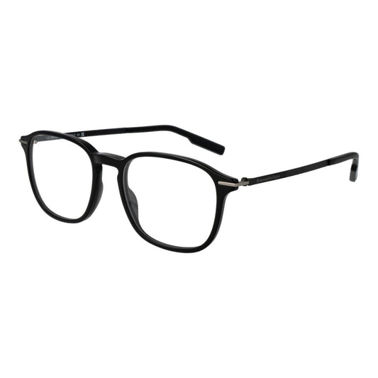 Ermenegildo Zegna Black Men Glasses Frame, full-rim black acetate square design with demo plastic lenses, size 52-18-145.