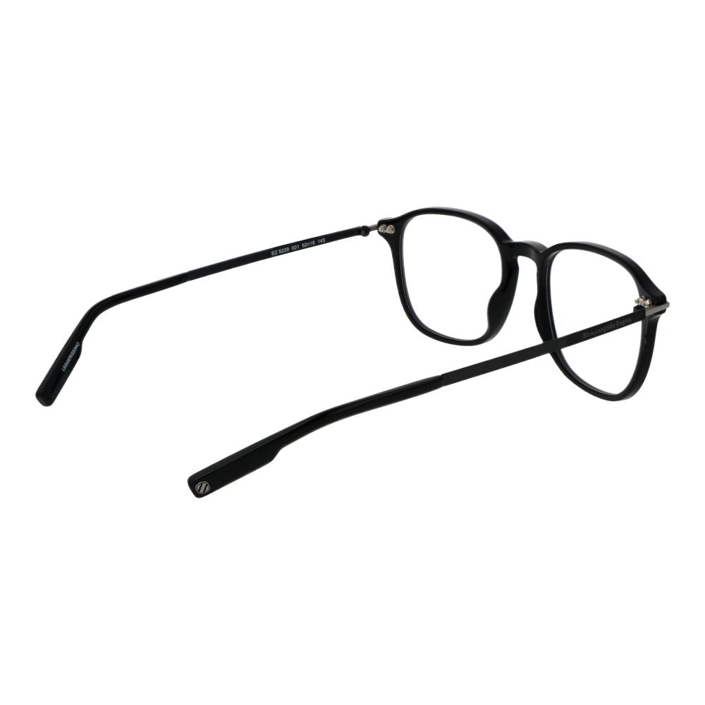 Ermenegildo Zegna Black Men Glasses Frame with full-rim acetate, size 52-18-145, square style, includes branded case.