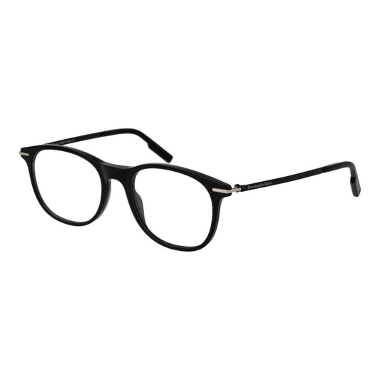 Ermenegildo Zegna Black Men Glasses Frame, full-rim black plastic panto style, size 53-19-145, with demo lenses.