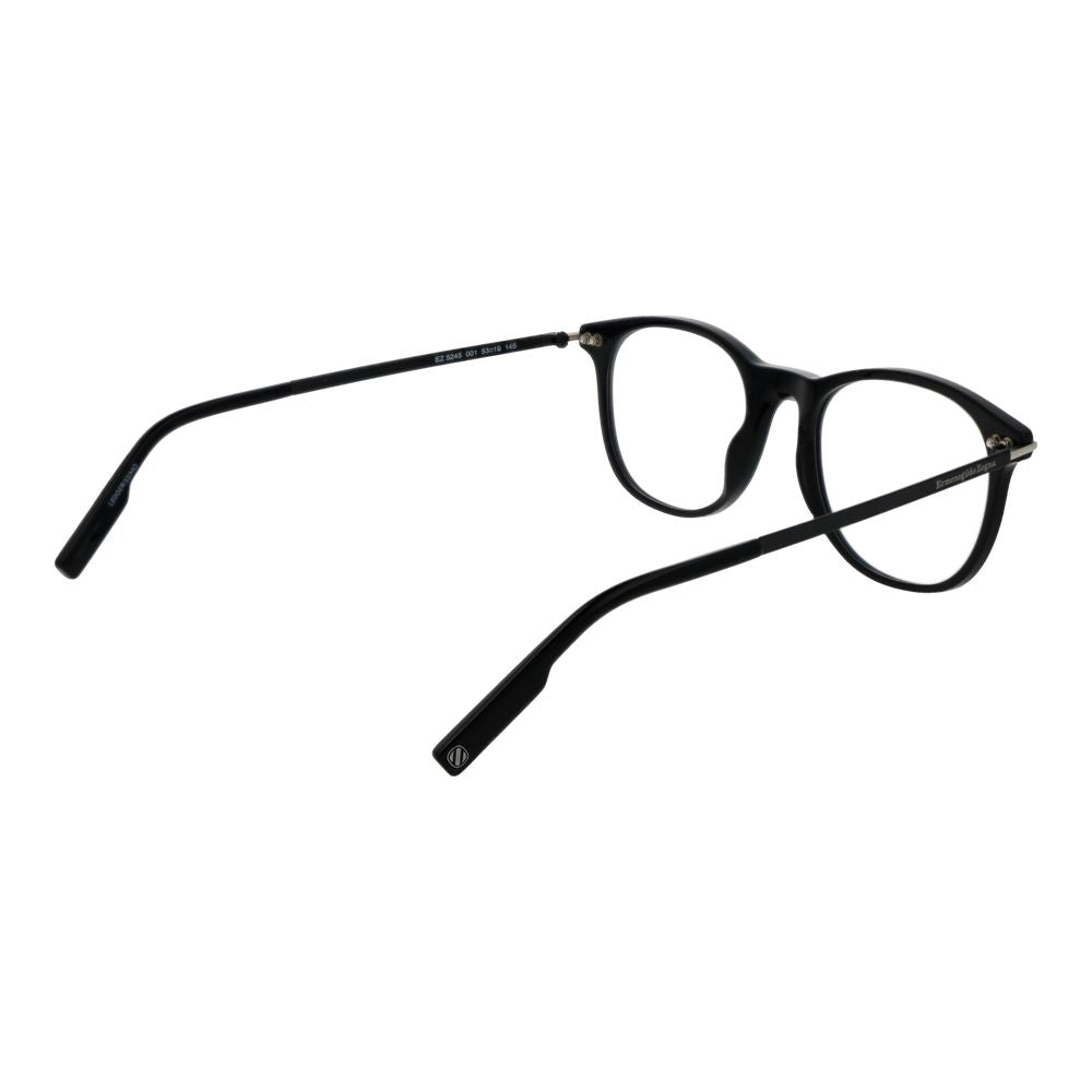 Ermenegildo Zegna Black Men Glasses Frame in full-rim black plastic with demo lenses, size 53-19-145.