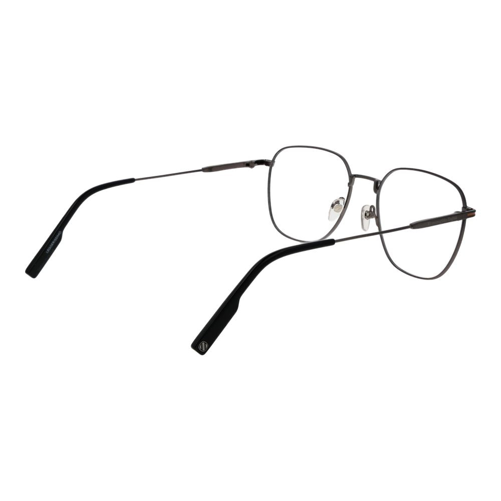Ermenegildo Zegna Gray Men Glasses Frame, gunmetal titanium full-rim, geometric style, size 54-18-145, includes branded case.