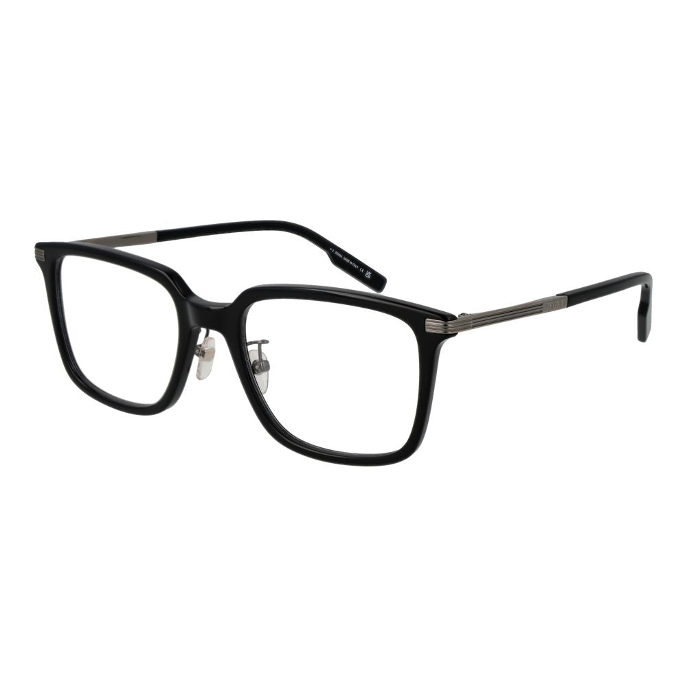 Ermenegildo Zegna Black Men Glasses Frame in acetate, full-rim, square style, 54-20-145 size, includes branded case