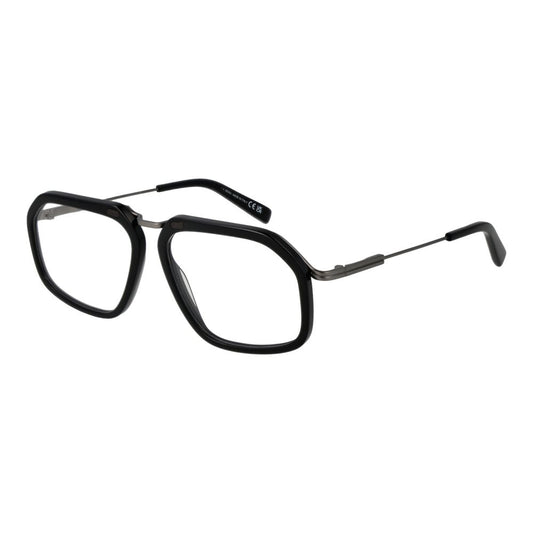 Ermenegildo Zegna Black Men Glasses Frame, full-rim black metal frame with demo lenses, aviator style, includes branded case.