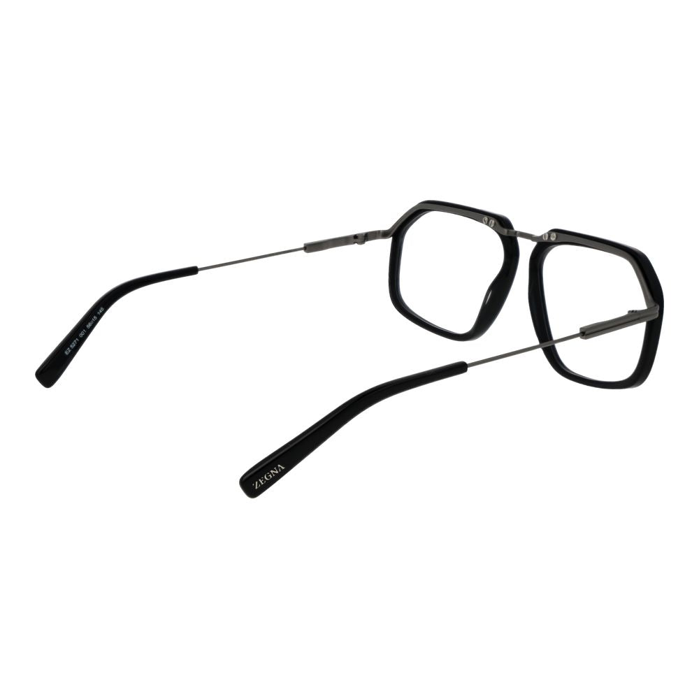Ermenegildo Zegna Black Men Glasses Frame in metal, full-rim aviator style, demo plastic lenses, includes branded case, size 56-15-145 mm.