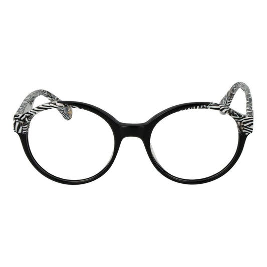 Christian Lacroix Black Women Glasses Frame, acetate round full-rim design with demo lenses, stylish eyewear for women.