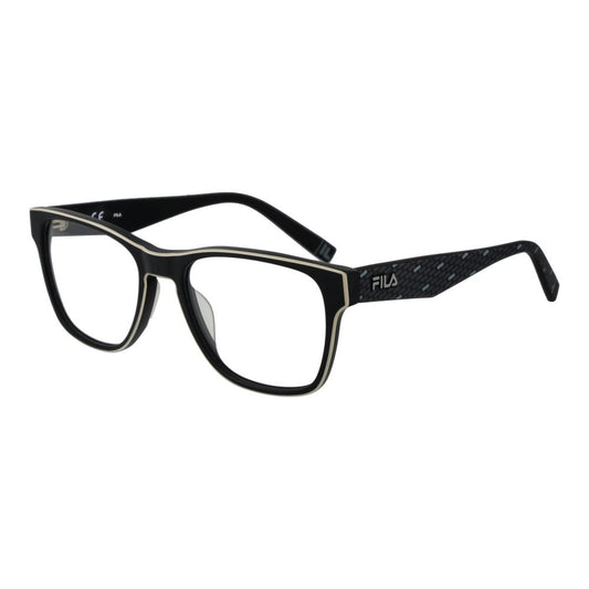 Fila Black Unisex Glasses Frame with cellulose acetate, full-rim, square style, UVA&UVB protection, size 54-18-140, demo lenses.