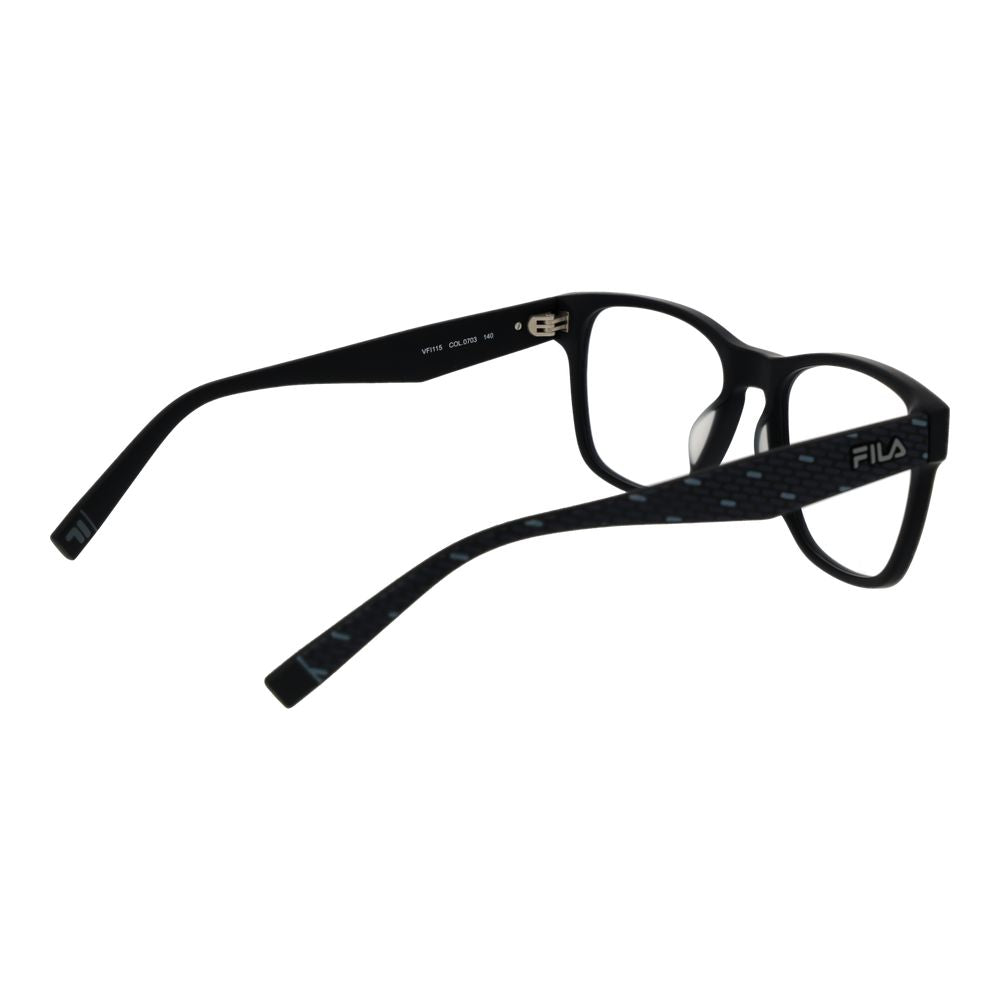 Fila Black Unisex Glasses Frame with full-rim square design and demo lenses, made from cellulose acetate for UVA&UVB protection.