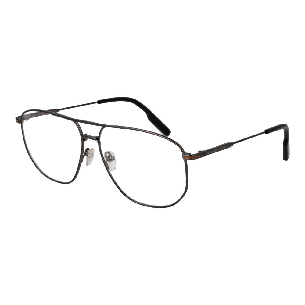 Ermenegildo Zegna Gray Men Glasses Frame in titanium with a full-rim aviator style, offering 100% UVA&UVB protection.