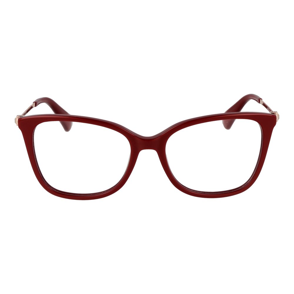 Max Mara Red Women Glasses Frame in cat eye style with full-rim acetate, demo lenses, and branded case, perfect for a chic look.
