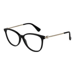 Max Mara Black Women Glasses Frame in acetate full-rim style with round shape, includes branded case, no spring hinge, and demo lenses.
