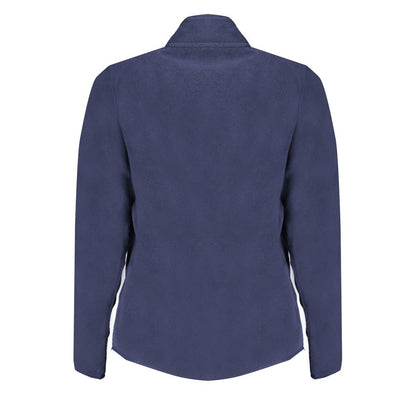 Back view of Norway 1963 Blue Polyester Women Sweater, showcasing long sleeves and fleece texture, perfect for bold fashion statements.