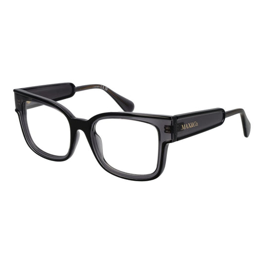 Max & Co Black Women Glasses Frame in durable stainless steel, full-rim rectangle style, includes branded case, lenses width 53, sleek design.