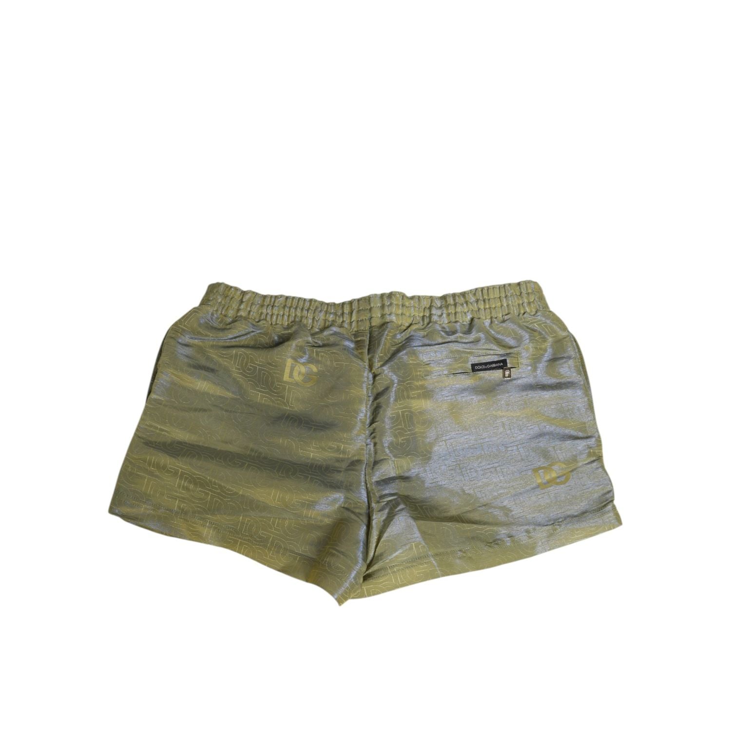 Dolce & Gabbana Green Polyester Metallic Logo Print Men Swimwear