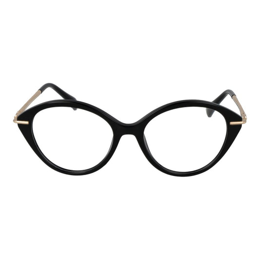 Max Mara Black Women Glasses Frame in acetate, full-rim style with round lenses, includes branded case, perfect for stylish eyewear choice.