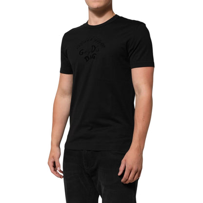 Dolce & Gabbana Black Cotton Velvet Logo Print Men T-shirt