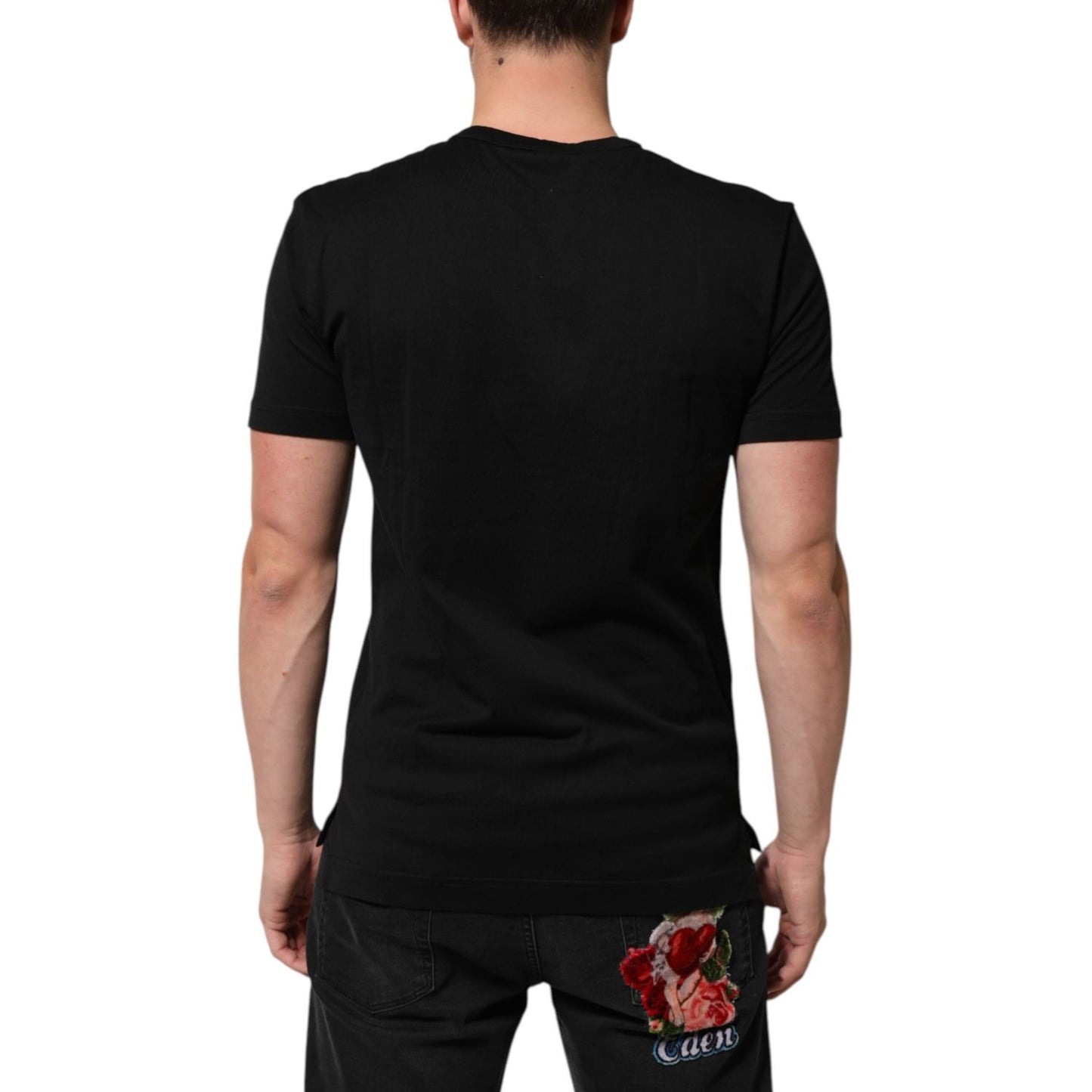 Dolce & Gabbana Black Cotton Velvet Logo Print Men T-shirt