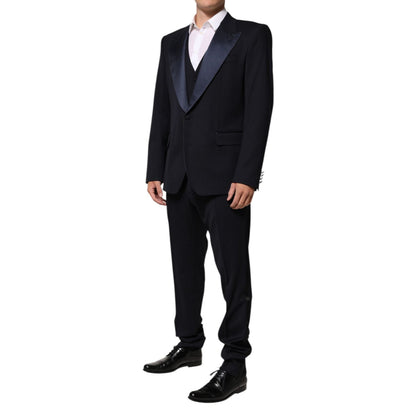 Dolce & Gabbana Black 3 Piece Wool Silk Blend Suit SICILIA