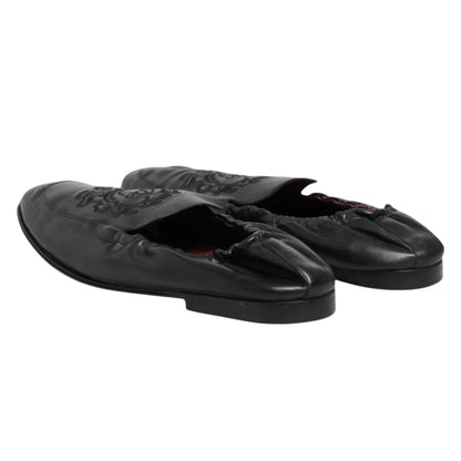 Dolce & Gabbana Black Leather Slip On Men Flat Loafers Shoes