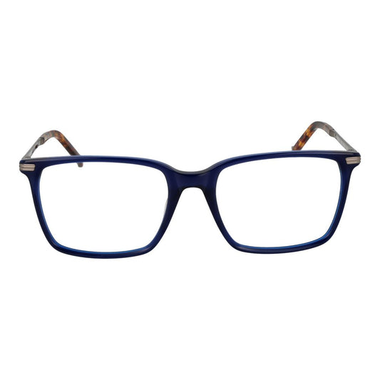Hackett Blue Men Glasses Frame, square full-rim plastic, size 56-19-145, featuring blue demo lenses, includes branded case.