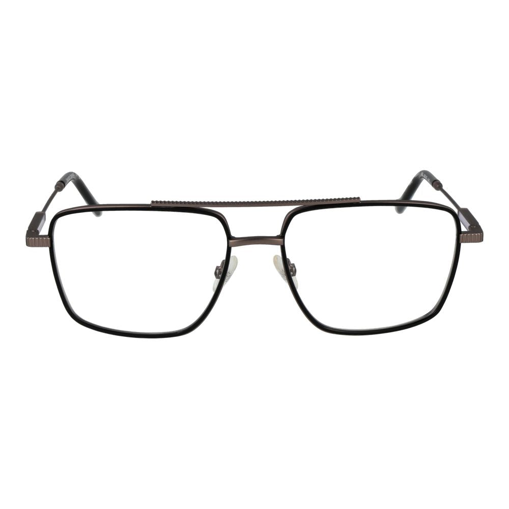 Hackett Gray Men Glasses Frame in gunmetal full-rim aviator style with metal frame and demo lenses, size 55-17-145, includes branded case.