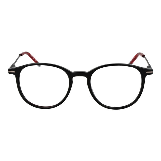 Hugo Boss Black Men Glasses Frame in full-rim panto style with acetate material, 48-18-145 size, featuring demo lenses and branded case.