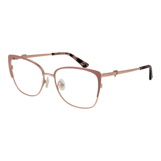 Guess Pink Women Glasses Frame with metal full-rim butterfly style, rose color, spring hinge, demo plastic lenses. Includes branded case.