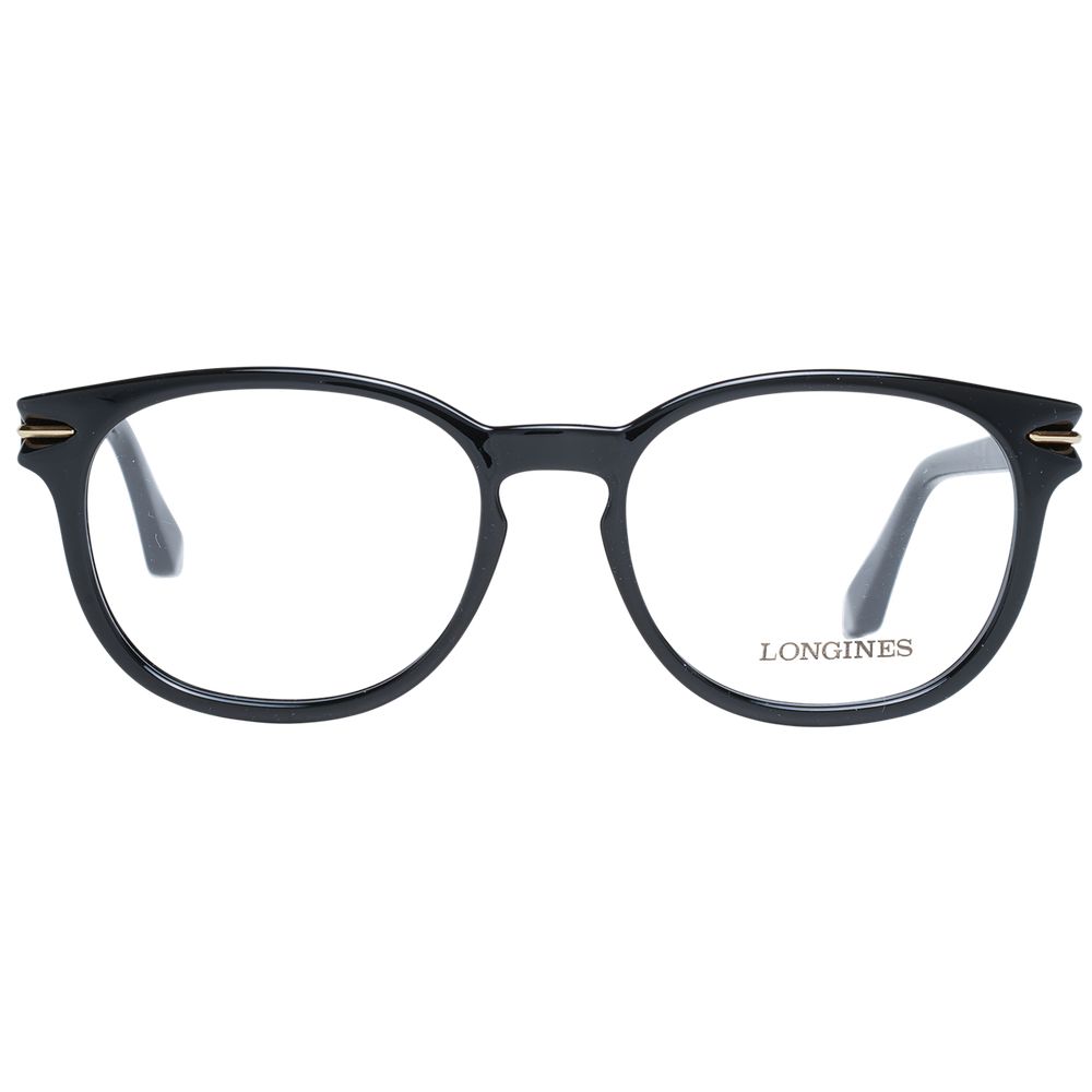 Longines Black Unisex Glasses Frame, plastic full-rim with demo lenses, size 52-17-145, perfect for a stylish and versatile look.
