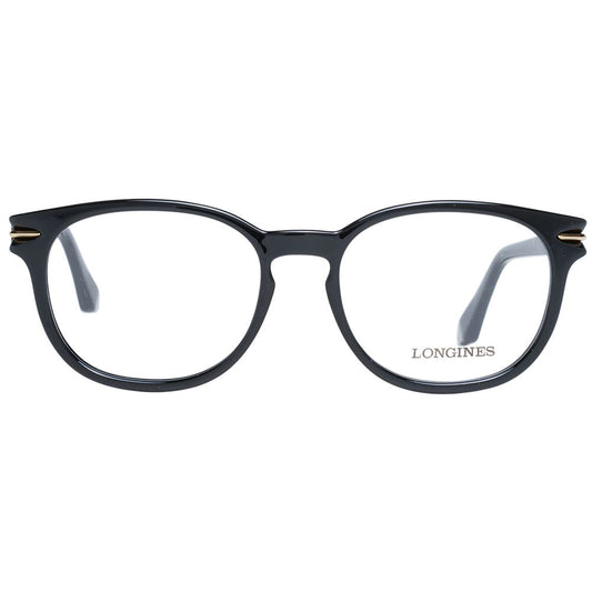 Longines Black Unisex Glasses Frame, plastic full-rim with demo lenses, size 52-17-145, perfect for a stylish and versatile look.