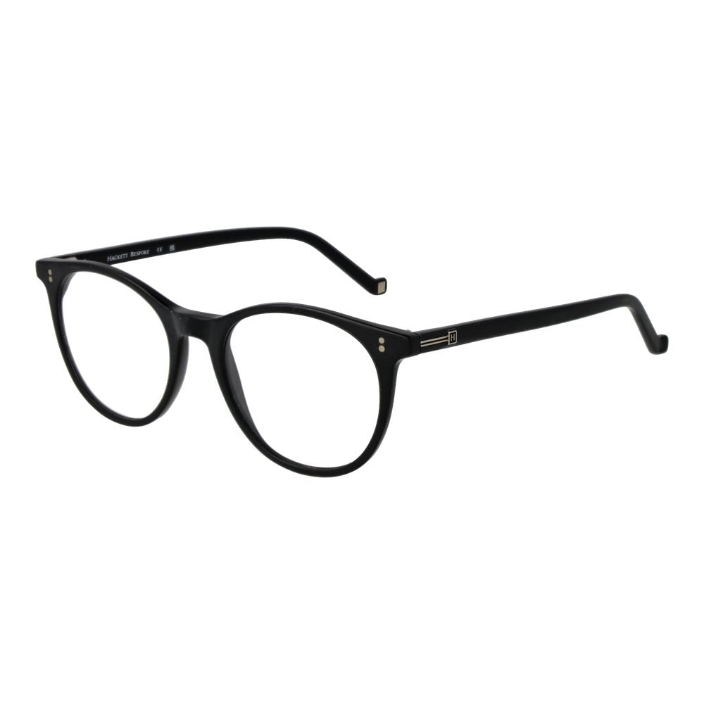 Hackett Black Men Glasses Frame in full-rim acetate with demo lenses, size 48-17-145. Ideal for stylish and elegant eyewear.