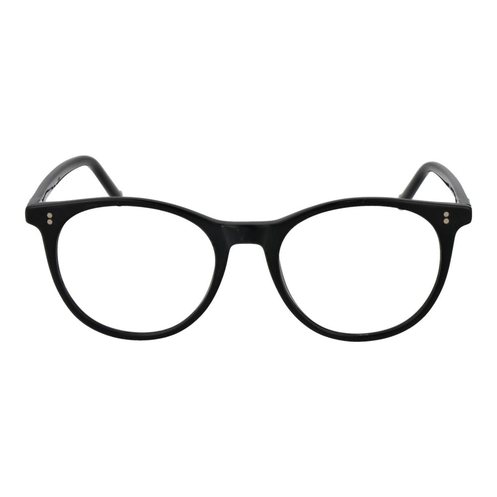 Hackett Black Men Glasses Frame made of black acetate with full-rim panto style, 48-17-145 size, demo lenses, no spring hinge.