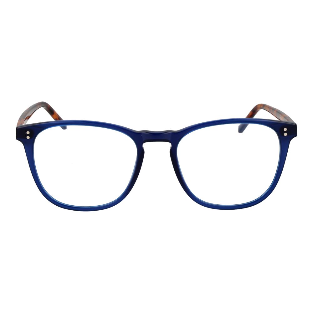 Hackett Blue Men Glasses Frame in full-rim blue acetate, size 52-18-145, with demo plastic lenses and branded case shipment.