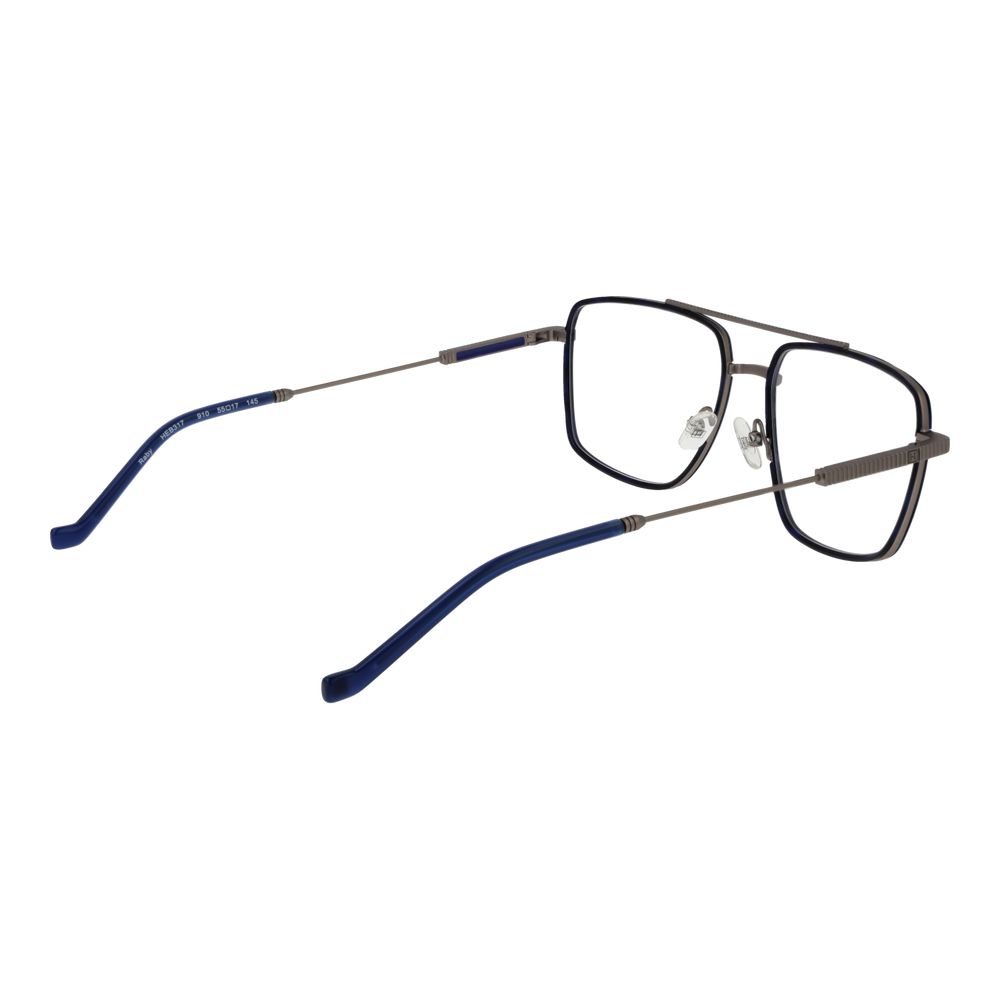 Hackett Gray Men Glasses Frame in gunmetal metal, full-rim aviator style with demo plastic lenses, size 55-17-145, includes branded case.