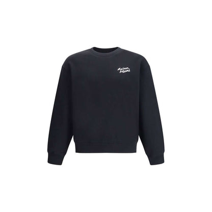 Maison Kitsuné Black Cotton Sweatshirt with crew neck and ribbed hem, featuring a printed logo on front, perfect for versatile casual elegance.