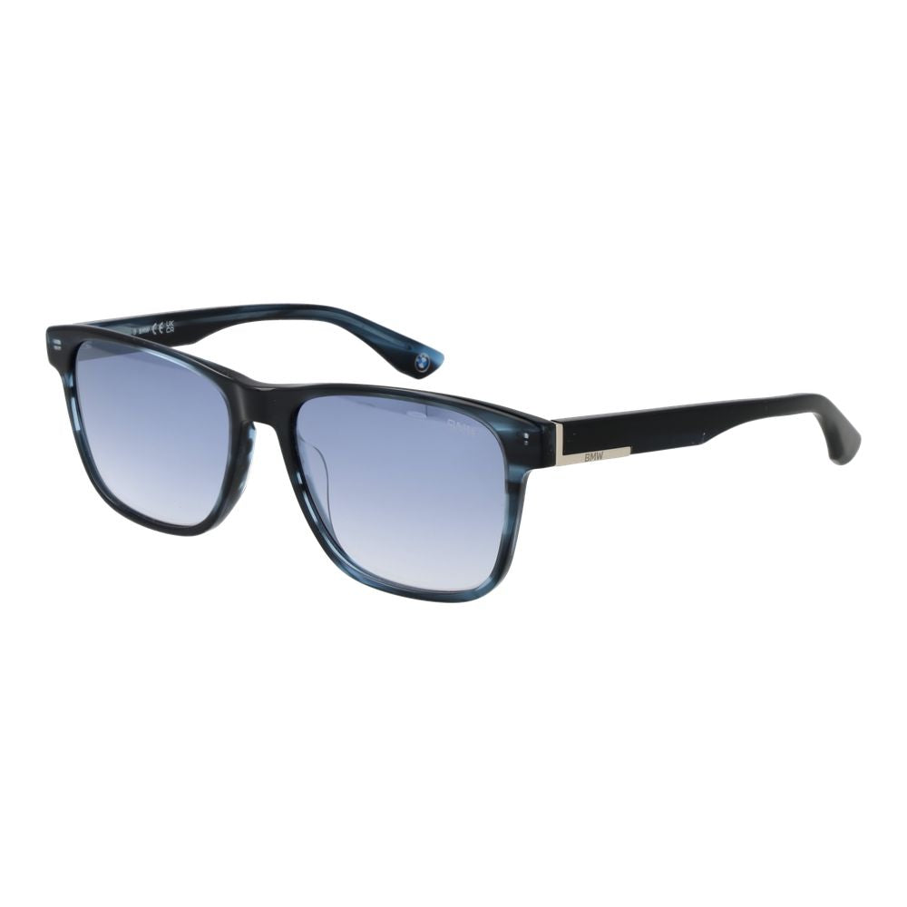 BMW Blue Men Sunglass with blue acetate frame, gradient mirrored plastic lenses, full-rim style for UV protection.