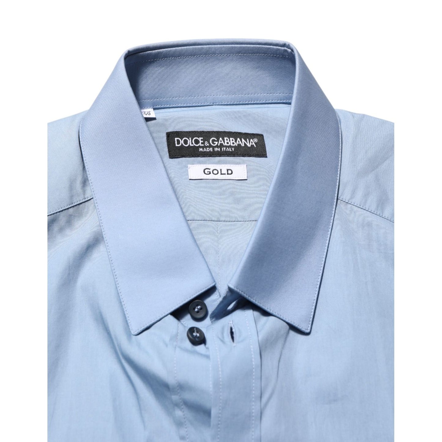 Dolce & Gabbana Blue Cotton Collared GOLD Formal Dress Shirt