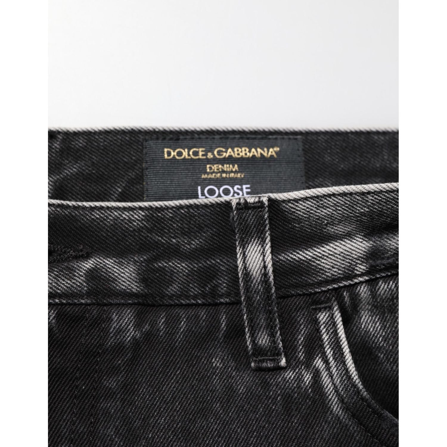 Dolce & Gabbana Black Washed Ripped Loose Cotton Denim Jeans